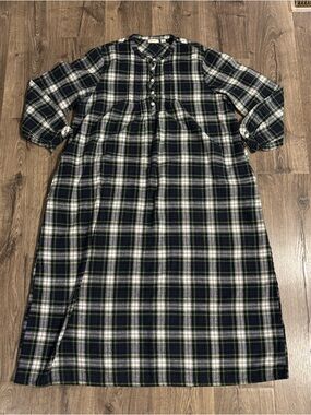 LL Bean Nightgown Womens XL Green Plaid Flannel Tartan Pajamas Cottage Sleepwear